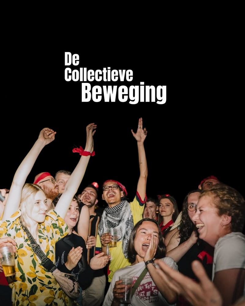 Mensen juichen met de armen in de lucht tijdens een feest van de beweging